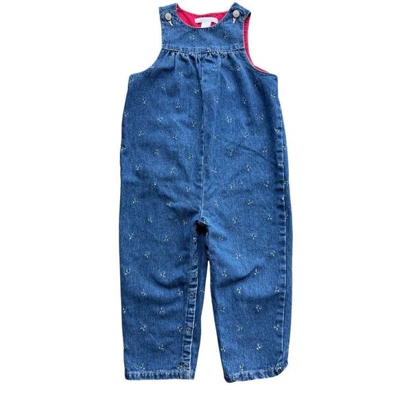 Vintage Janie And Jack Floral Embroidered Overalls Size 18-24M Baby girls - Picture 1 of 8